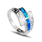 Blue Fire Opal Ring with Greek Key Design